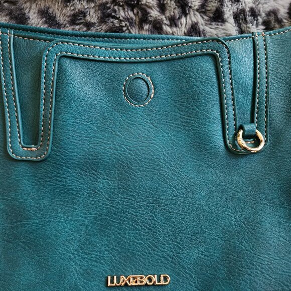 LuxeBold | Vegan Leather Slouchy Teal Shoulder Ajustable Strap Hobo Bag - NWOT - Picture 5 of 15